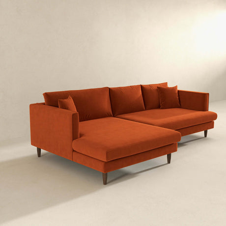 Blake L-Shaped  Sectional Sofa Orange Velvet / Left Facing