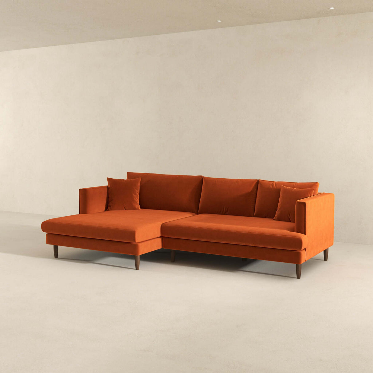 Blake L-Shaped  Sectional Sofa Orange Velvet / Left Facing