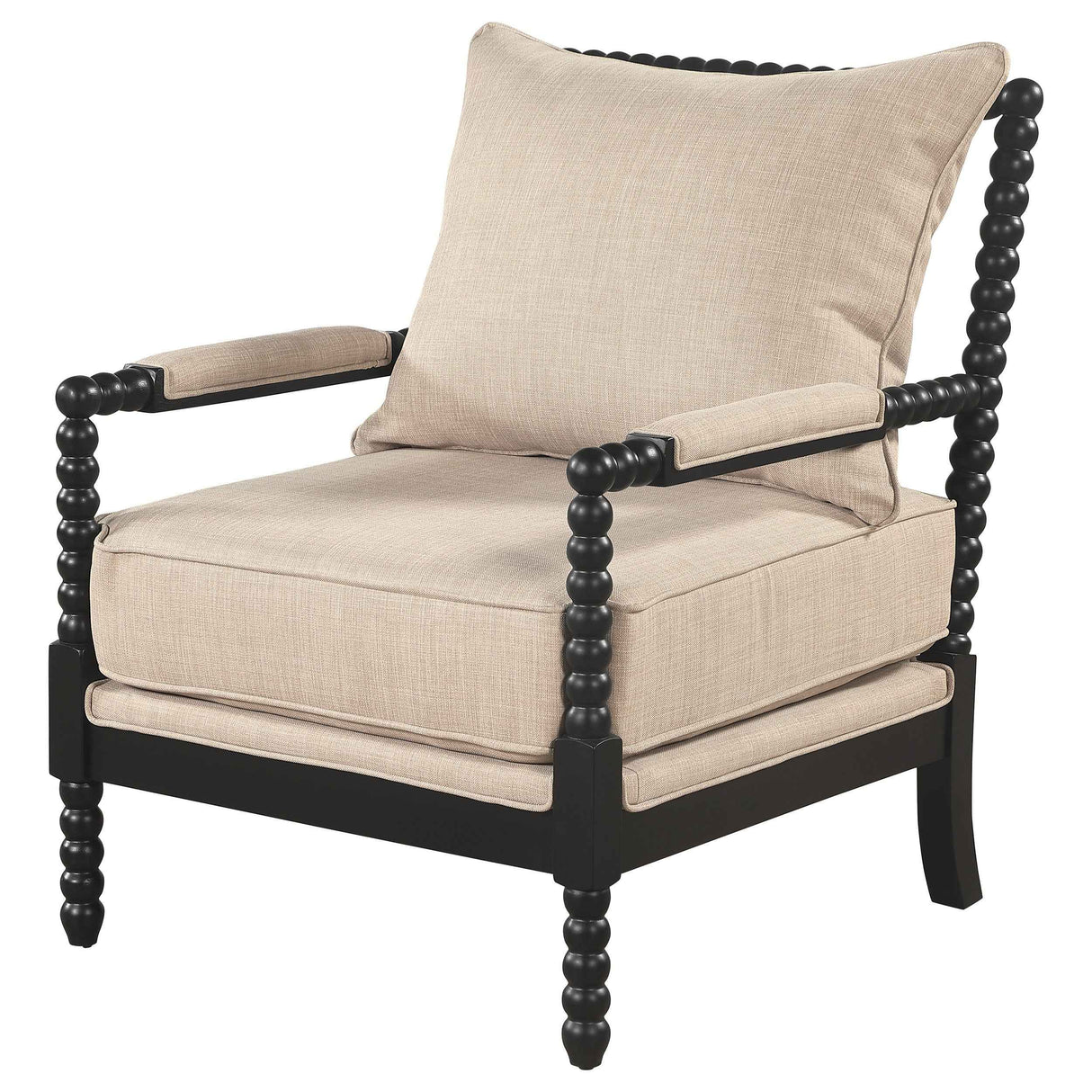 Blanchett Beige/Black Upholstered Bobbin Accent Chair by Coaster at Eve Furniture