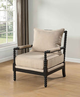 Blanchett Beige/Black Upholstered Bobbin Accent Chair by Coaster at Eve Furniture
