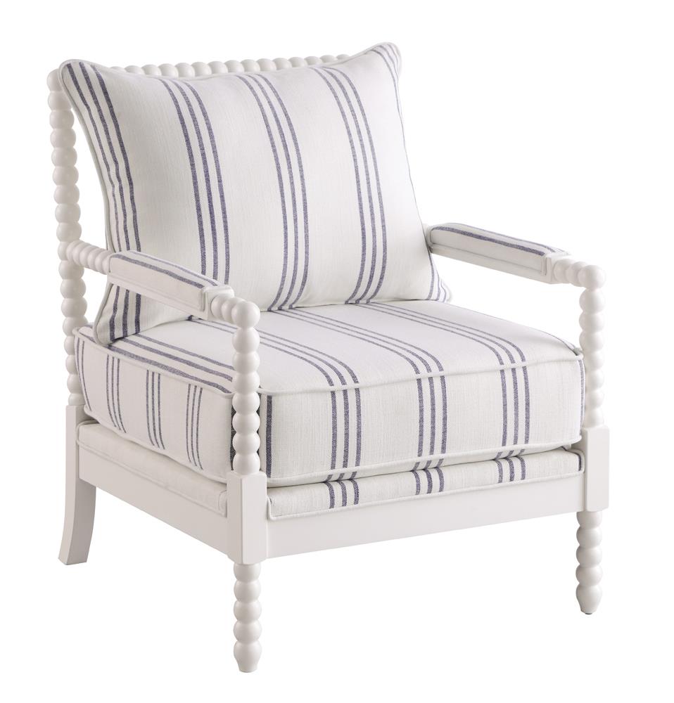 Blanchett White/Navy Upholstered Accent Chair with Spindle Accent