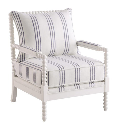 Blanchett White/Navy Upholstered Accent Chair with Spindle Accent by Coaster at Eve Furniture