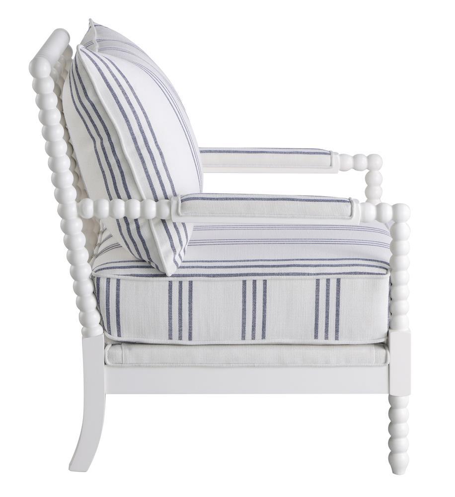Blanchett White/Navy Upholstered Accent Chair with Spindle Accent by Coaster at Eve Furniture