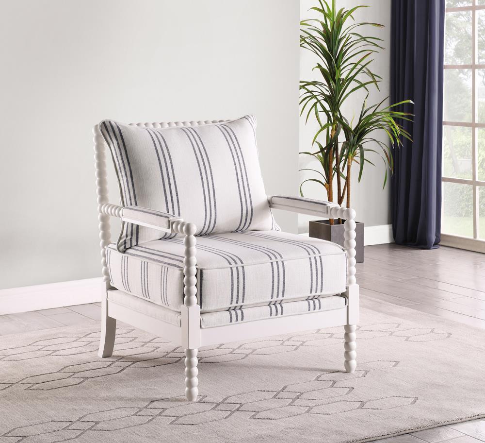 Blanchett White/Navy Upholstered Accent Chair with Spindle Accent by Coaster at Eve Furniture