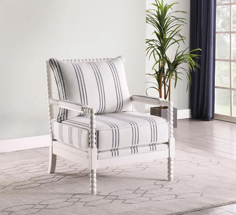 Blanchett White/Navy Upholstered Accent Chair with Spindle Accent by Coaster at Eve Furniture