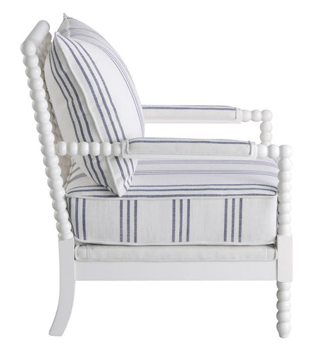 Blanchett White/Navy Upholstered Accent Chair with Spindle Accent by Coaster at Eve Furniture