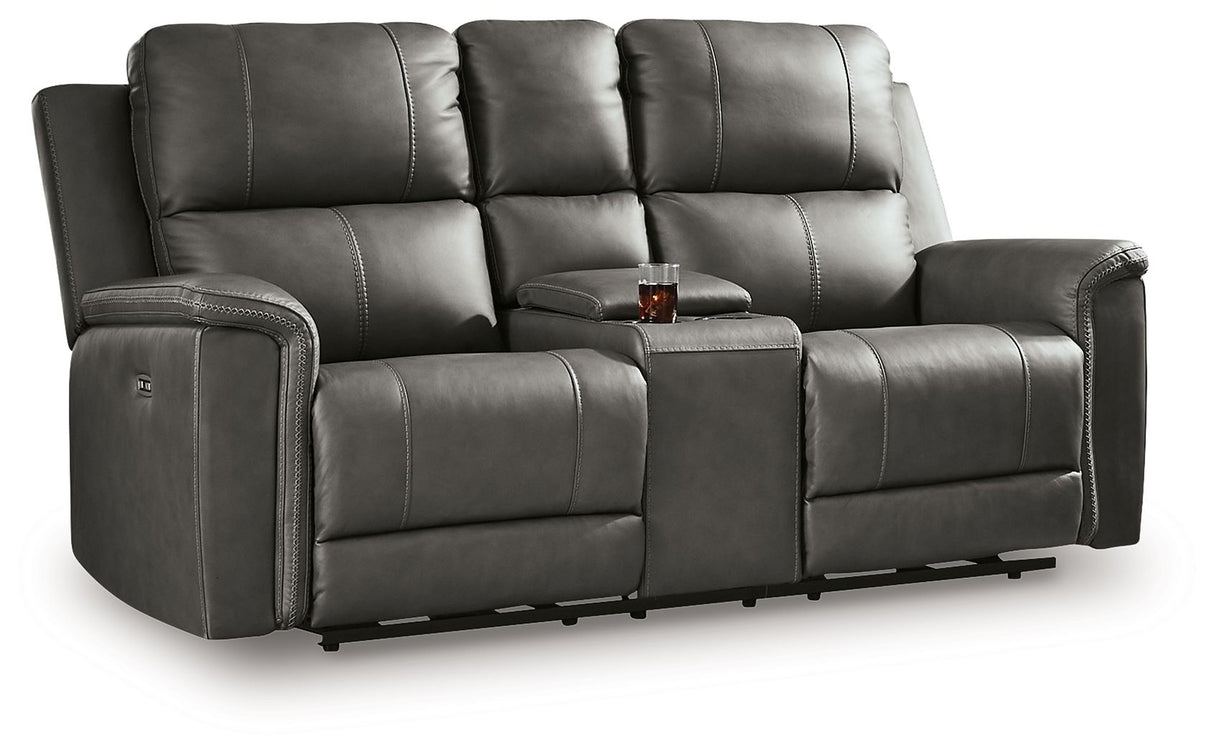 Bleckley Anchor Power Reclining Loveseat With Console / Adjustable Headrest by Ashley at Eve Furniture