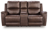 Bleckley Espresso Power Reclining Loveseat with ADJ Headrest by Ashley at Eve Furniture