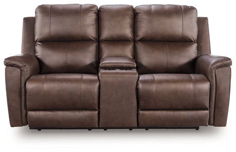 Bleckley Espresso Power Reclining Loveseat with ADJ Headrest by Ashley at Eve Furniture