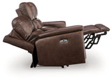 Bleckley Espresso Power Reclining Loveseat with ADJ Headrest by Ashley at Eve Furniture