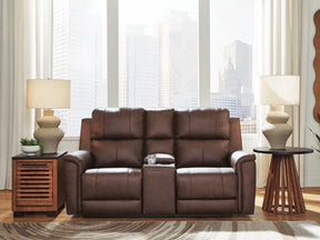 Bleckley Espresso Power Reclining Loveseat with ADJ Headrest by Ashley at Eve Furniture