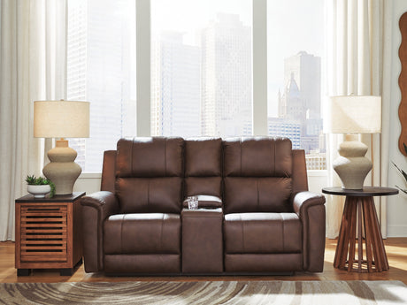 Bleckley Espresso Power Reclining Loveseat with ADJ Headrest by Ashley at Eve Furniture