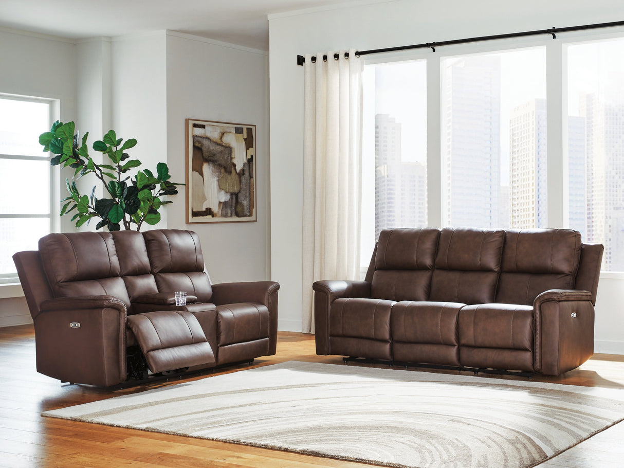 Bleckley Espresso Power Reclining Sofa and Loveseat by Ashley at Eve Furniture