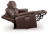 Bleckley Espresso Power Reclining Sofa with ADJ Headrest by Ashley at Eve Furniture