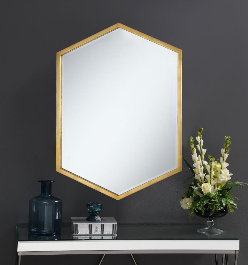 Bledel Gold Hexagon Shaped Wall Mirror by Coaster at Eve Furniture