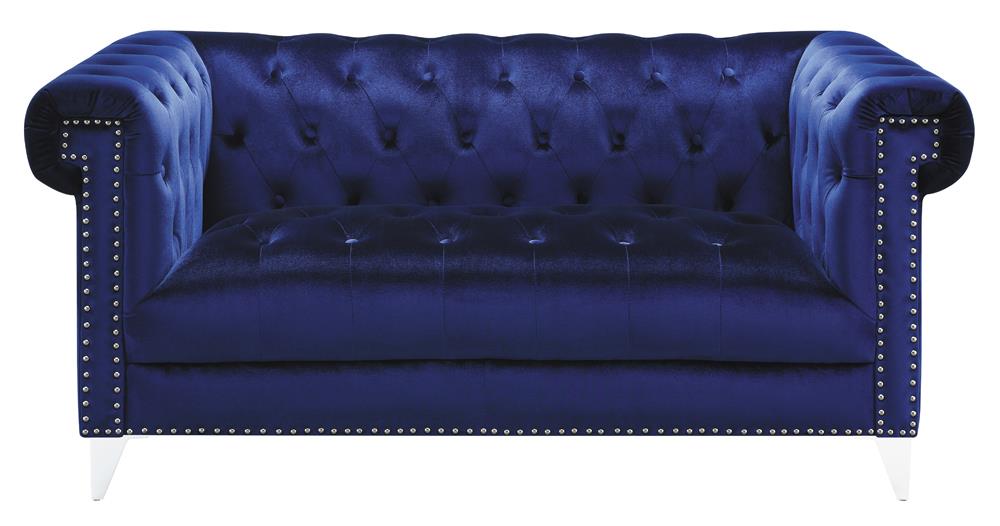 Bleker Tufted Tuxedo Arm Loveseat Blue