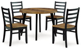 Blondon Brown/Black Dining Table and 4 Chairs (Set of 5)