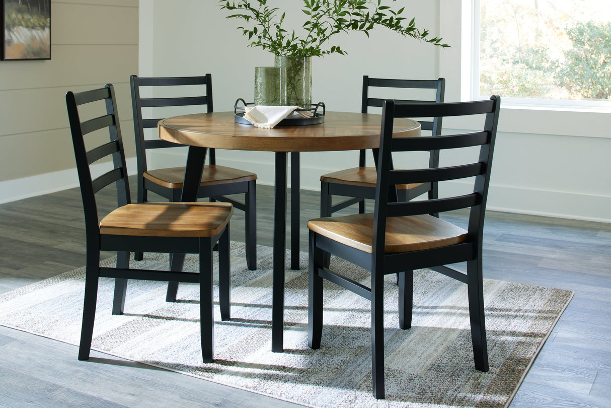 Blondon Brown/Black Dining Table and 4 Chairs (Set of 5)