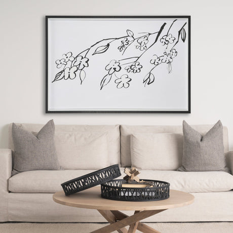 Blossoming Cherry Branch by Mercana Studio Hand Embellished Framed Art Print Matted under Glass by Mercana at Eve Furniture