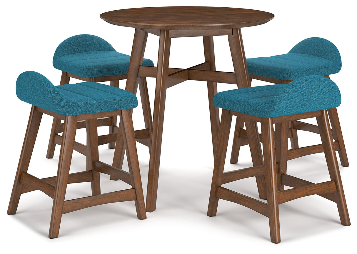 Lyncott Counter Height Dining Table and 4 Barstools in Blue/Brown