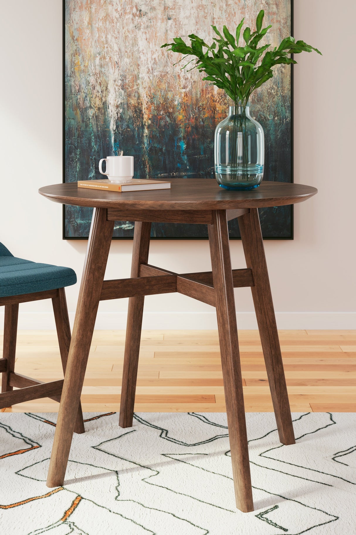 Lyncott Counter Height Dining Table and 4 Barstools in Blue/Brown