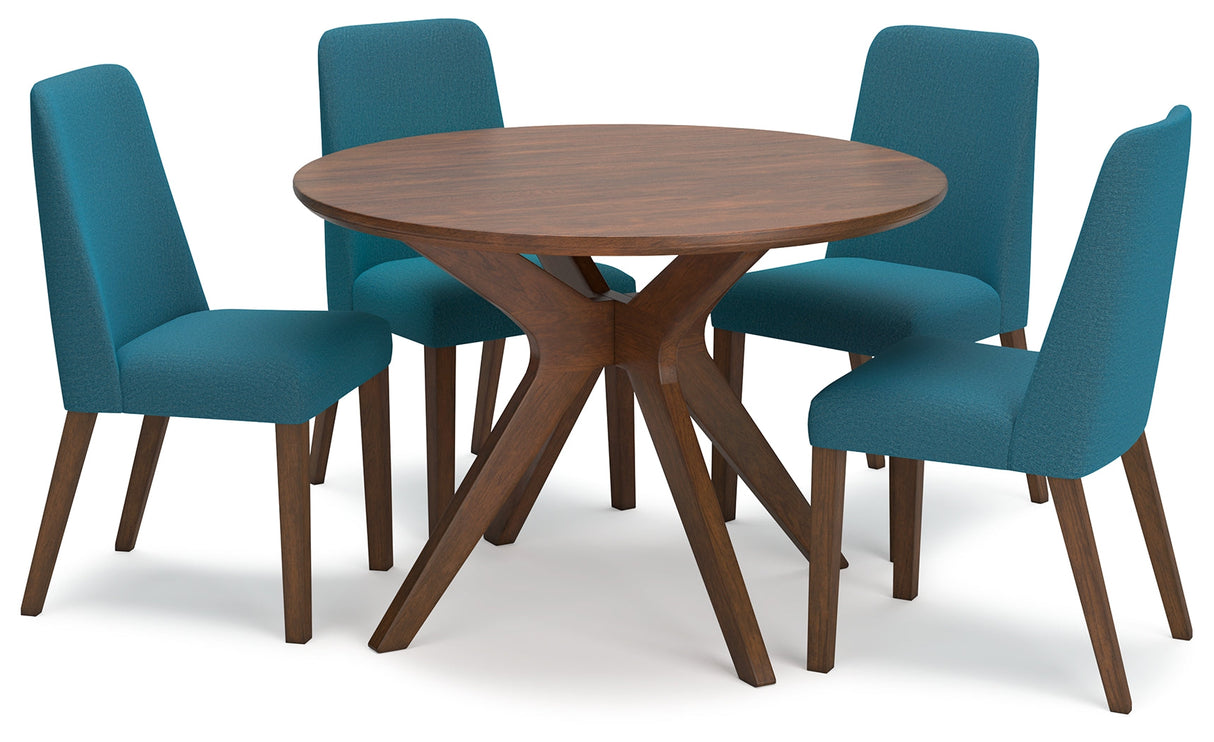 Lyncott Dining Table and 4 Chairs in Blue/Brown