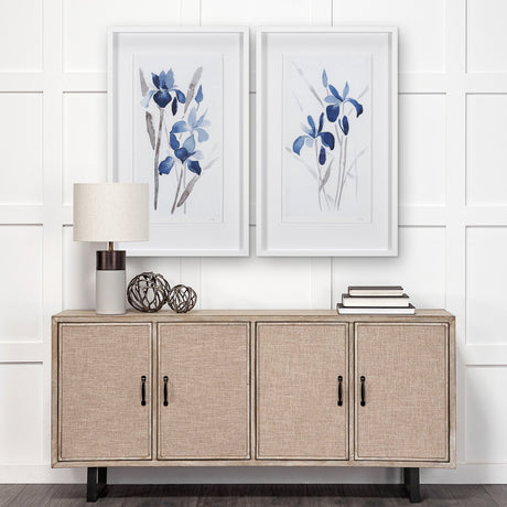 Blue Iris II by Mercana Studio a Hand Embellished Textured Framed Art Print Matted under Glass by Mercana at Eve Furniture