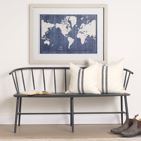 Blueprint World Map by Sue Schlabach a Hand Embellished Textured Framed Art Print Matted under Glass by Mercana at Eve Furniture