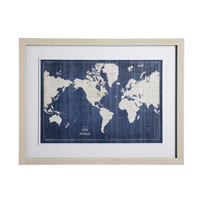 Blueprint World Map by Sue Schlabach a Hand Embellished Textured Framed Art Print Matted under Glass by Mercana at Eve Furniture