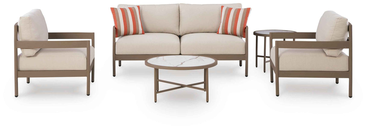 Bluff Trail Beige Outdoor Loveseat/Chairs/Tables Set (Set of 5) by Ashley at Eve Furniture