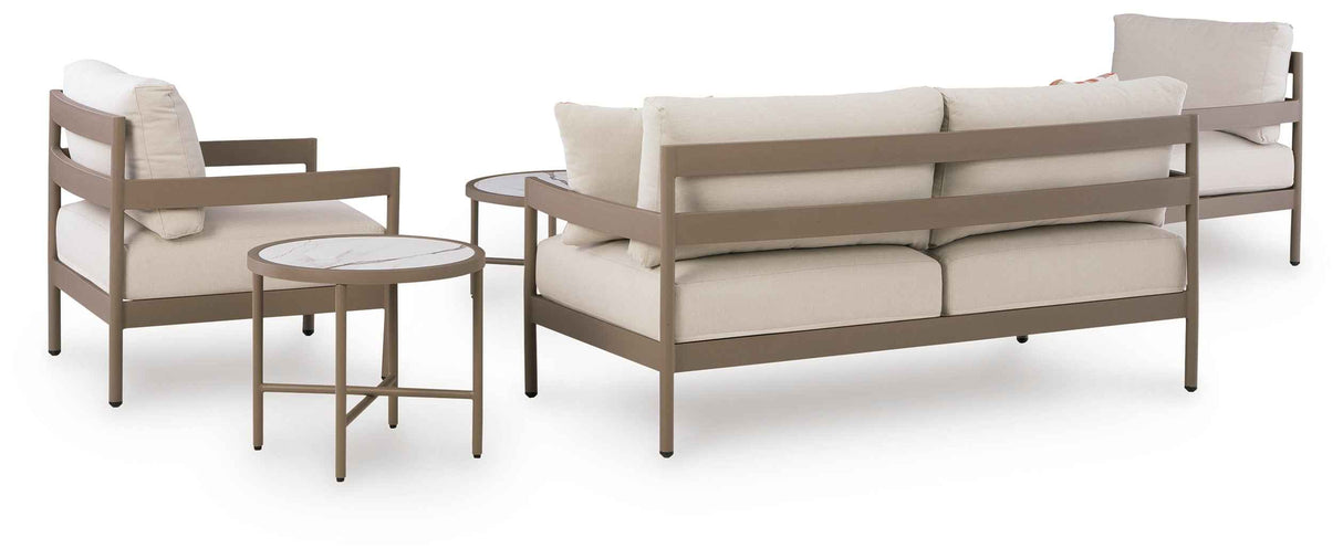 Bluff Trail Beige Outdoor Loveseat/Chairs/Tables Set (Set of 5) by Ashley at Eve Furniture