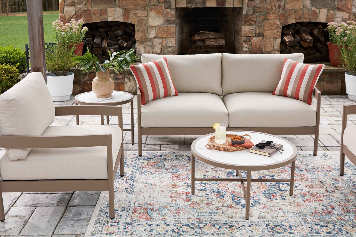 Bluff Trail Beige Outdoor Loveseat/Chairs/Tables Set (Set of 5) by Ashley at Eve Furniture