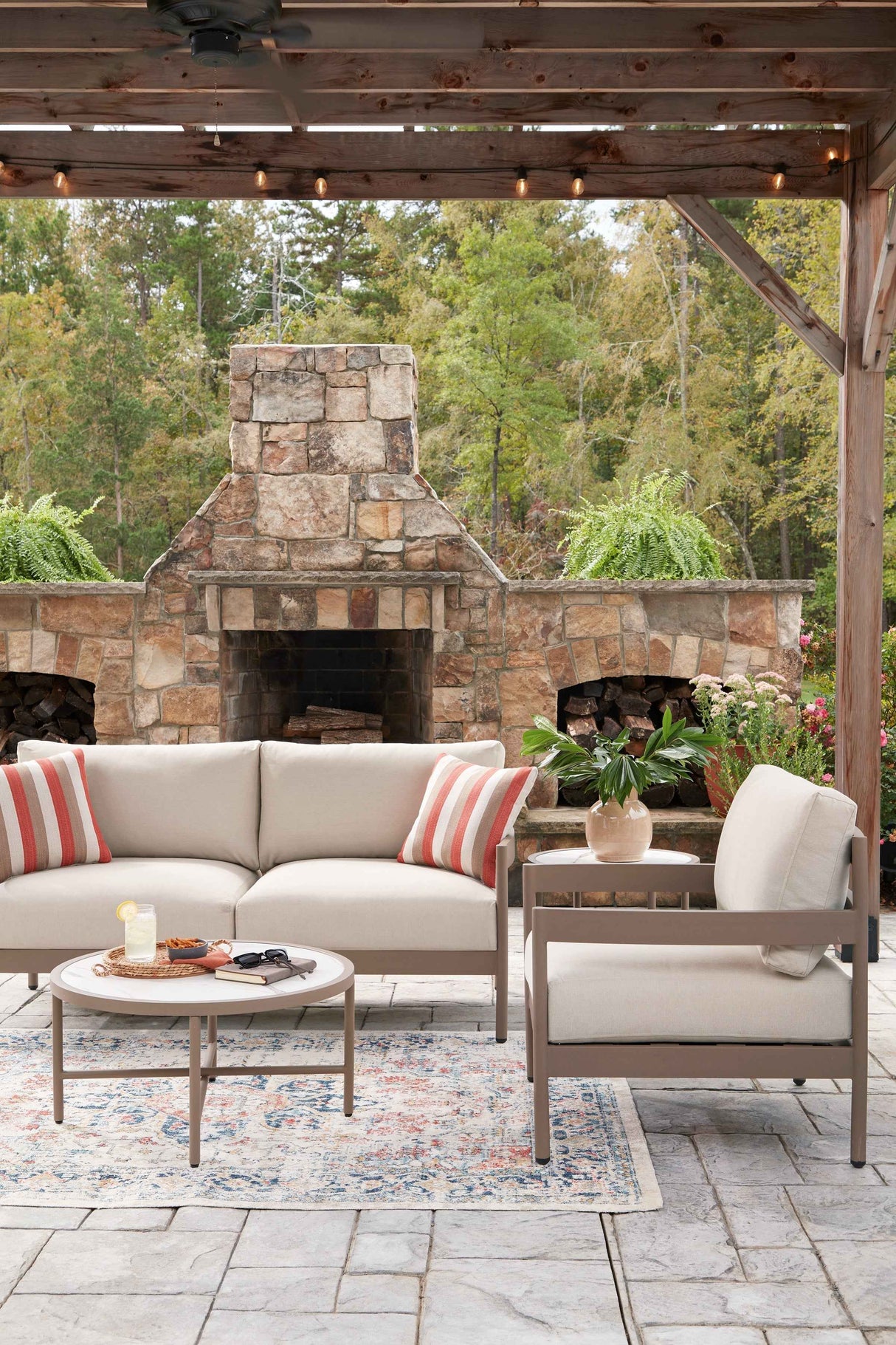 Bluff Trail Beige Outdoor Loveseat/Chairs/Tables Set (Set of 5) by Ashley at Eve Furniture