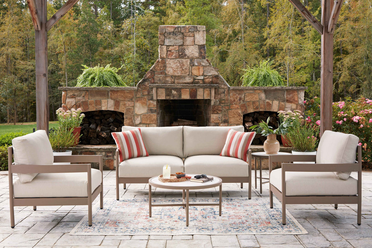 Bluff Trail Beige Outdoor Loveseat/Chairs/Tables Set (Set of 5) by Ashley at Eve Furniture