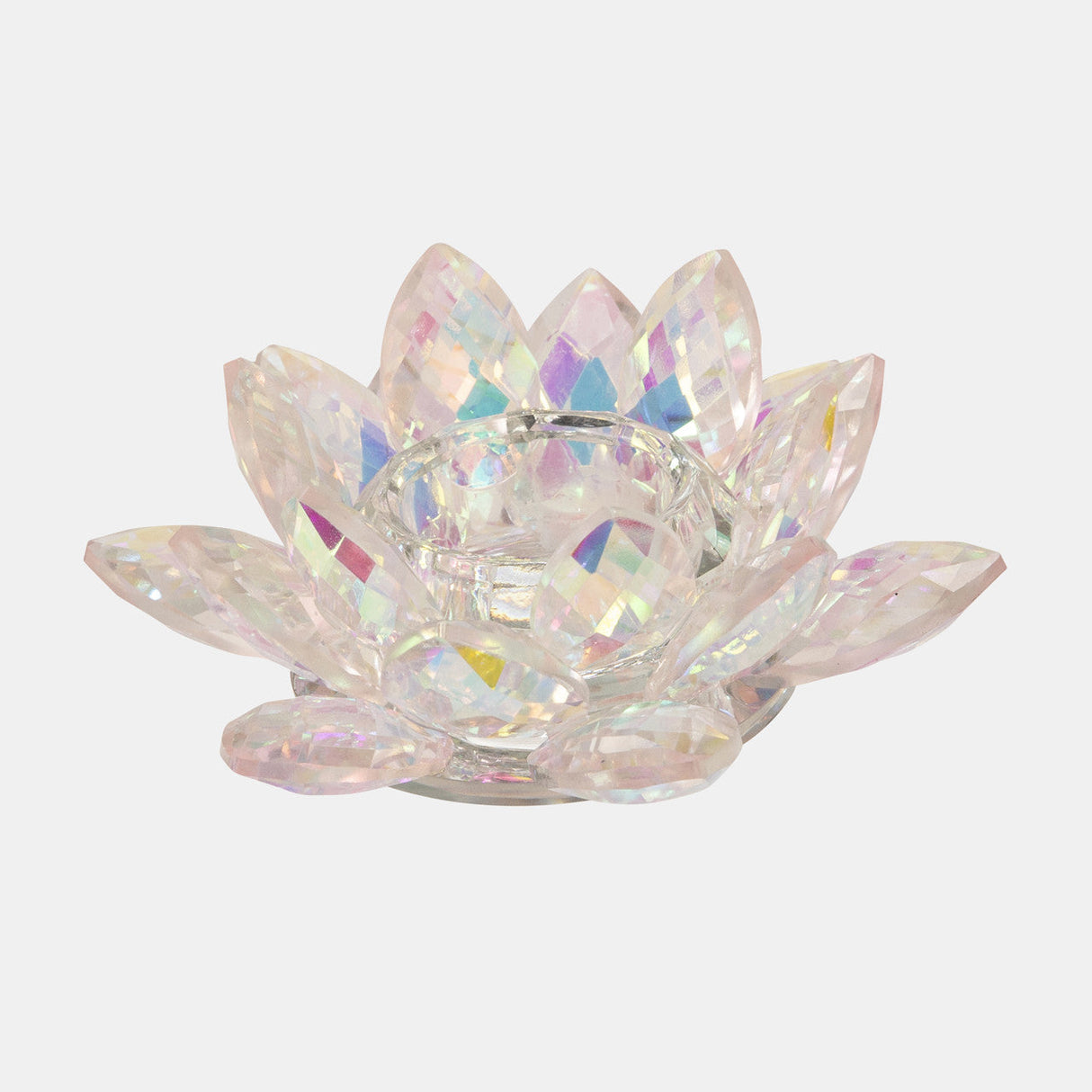 Blush Crystal Lotus Votive Holder 6"