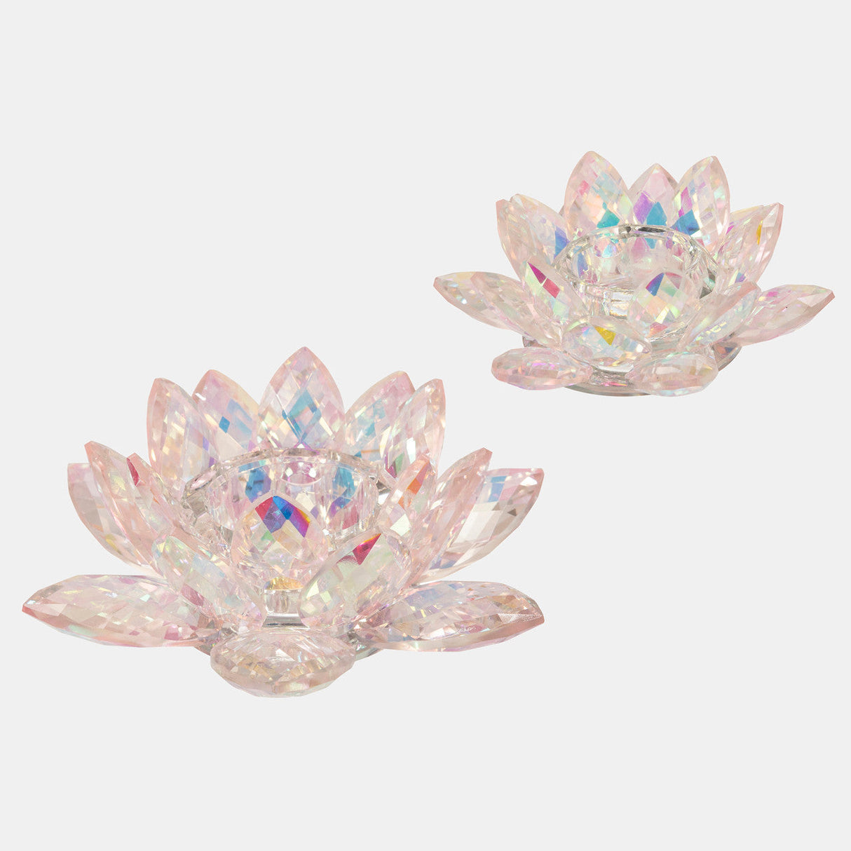 Blush Crystal Lotus Votive Holder 6"