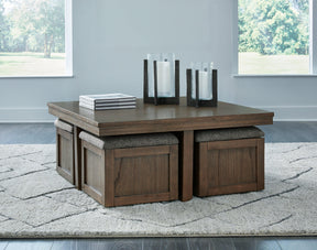Boardernest Brown Coffee Table with 4 Stools by Ashley at Eve Furniture