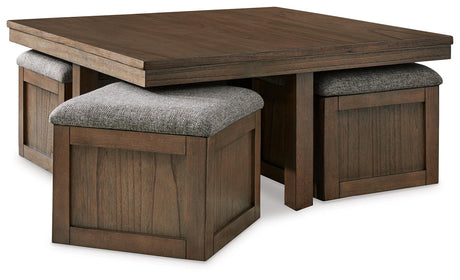 Boardernest Brown Coffee Table with 4 Stools by Ashley at Eve Furniture