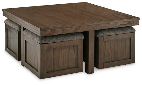 Boardernest Brown Coffee Table with 4 Stools by Ashley at Eve Furniture