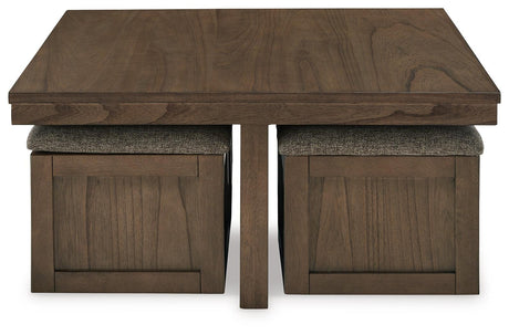 Boardernest Brown Coffee Table with 4 Stools by Ashley at Eve Furniture
