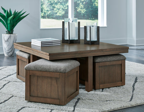 Boardernest Brown Coffee Table with 4 Stools by Ashley at Eve Furniture