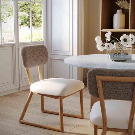 Bobbie Cream Vegan Leather and Grey Vegan Shearling Dining Chair by TOV Furniture at Eve Furniture