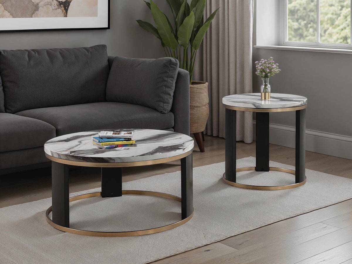 Bogor White/Gold/Black Round Cocktail Table