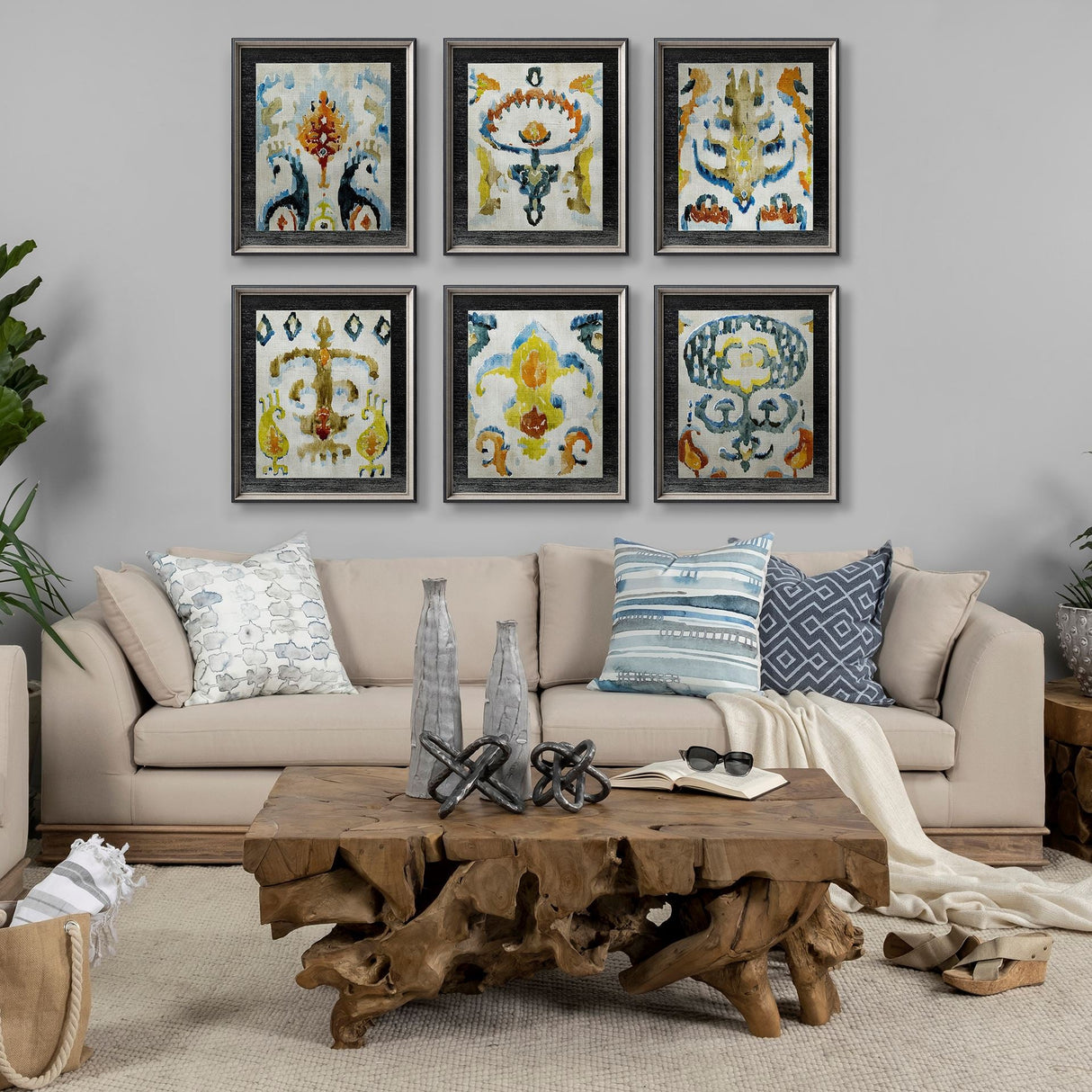 Bohemian Ikat IV by Chariklia Zarris a Hand Embellished Textured Framed Art Print Matted under Glass by Mercana at Eve Furniture