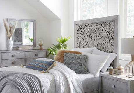 Boho Chic Carved California King Platform Bed in Washed White by Modus Furniture at Eve Furniture