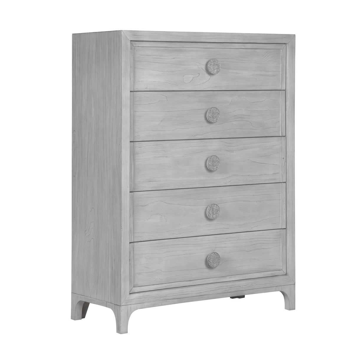Boho Chic Five-Drawer Chest in Washed White by Modus Furniture at Eve Furniture