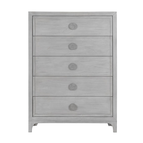 Boho Chic Five-Drawer Chest in Washed White by Modus Furniture at Eve Furniture