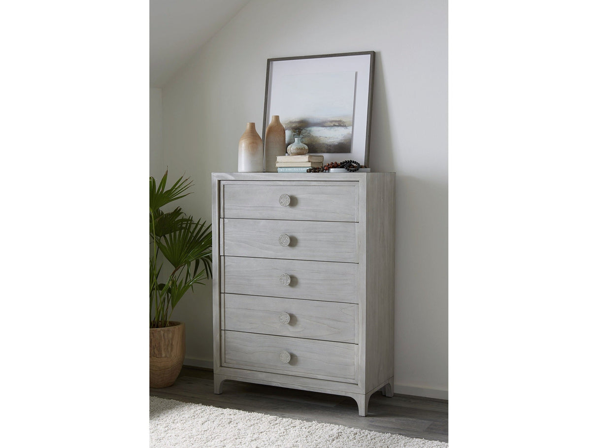 Boho Chic Five-Drawer Chest in Washed White by Modus Furniture at Eve Furniture