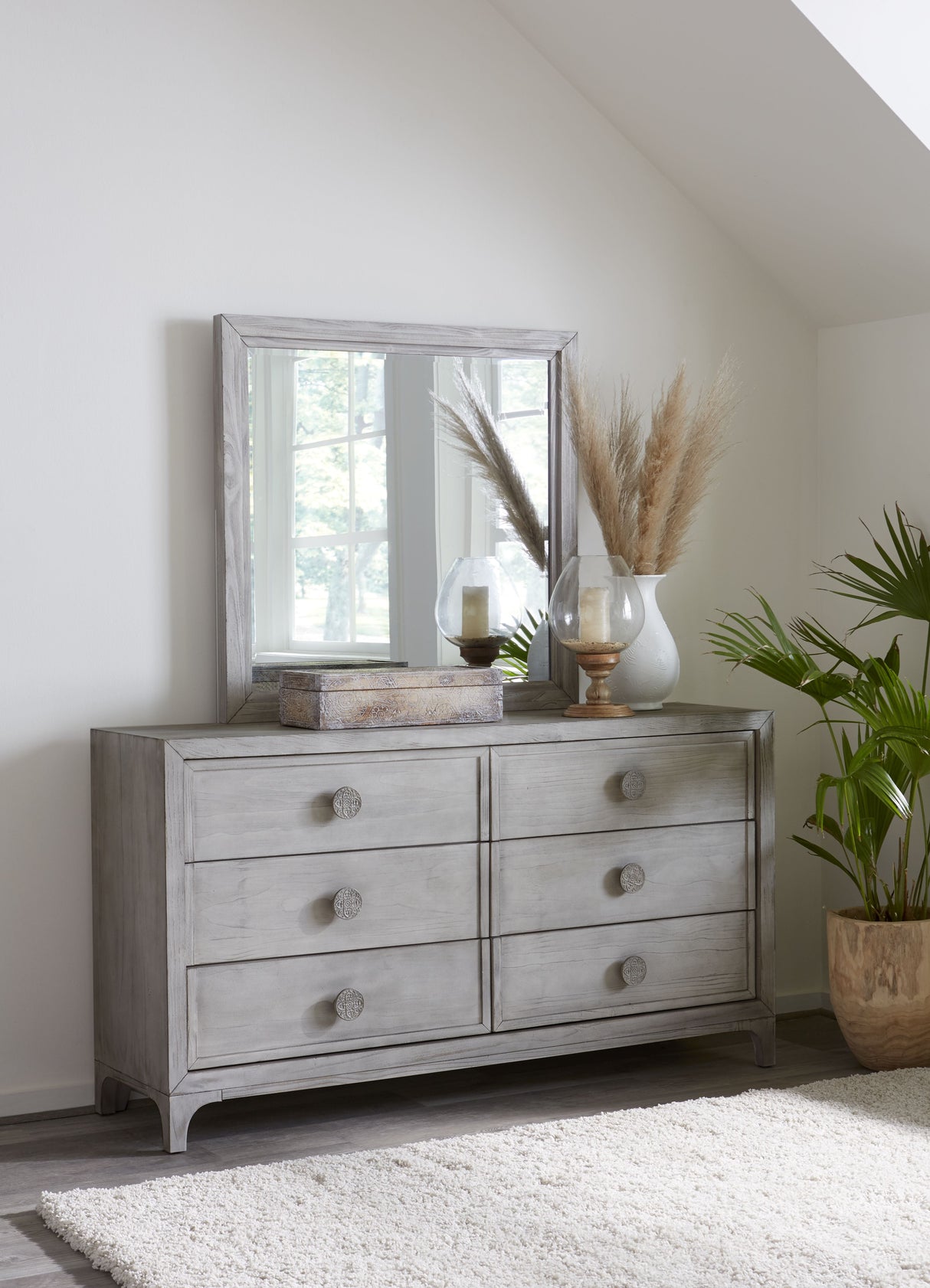 Boho Chic Plain Mirror in Washed White by Modus Furniture at Eve Furniture