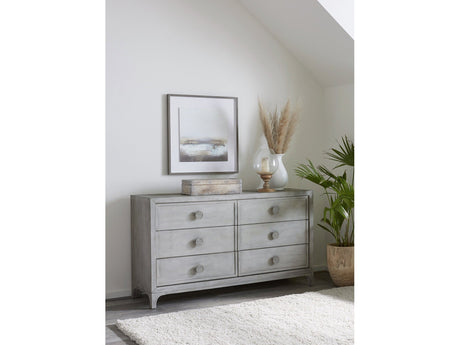 Boho Chic Six-Drawer Dresser in Washed White by Modus Furniture at Eve Furniture